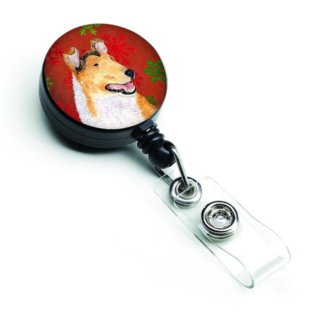 CAROLINES TREASURES Collie Smooth Red and Green Snowflakes Christmas Retractable Badge Reel SS4677BR